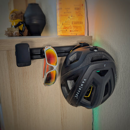 Kit rangement matériel vélo modulaire – Barre murale + 3 supports
